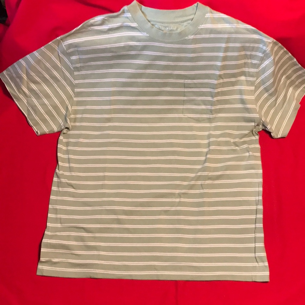 Men's Sage Green Striped Pocket T-Shirt
